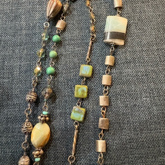 Jewelry - Turquoise & Silver Long Beaded Necklace + Bracelet